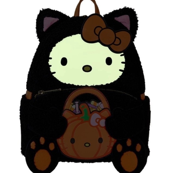 NWT Sanrio Hello Kitty Sherpa Halloween Glow In The Dark Mini Backpack - Picture 2 of 5